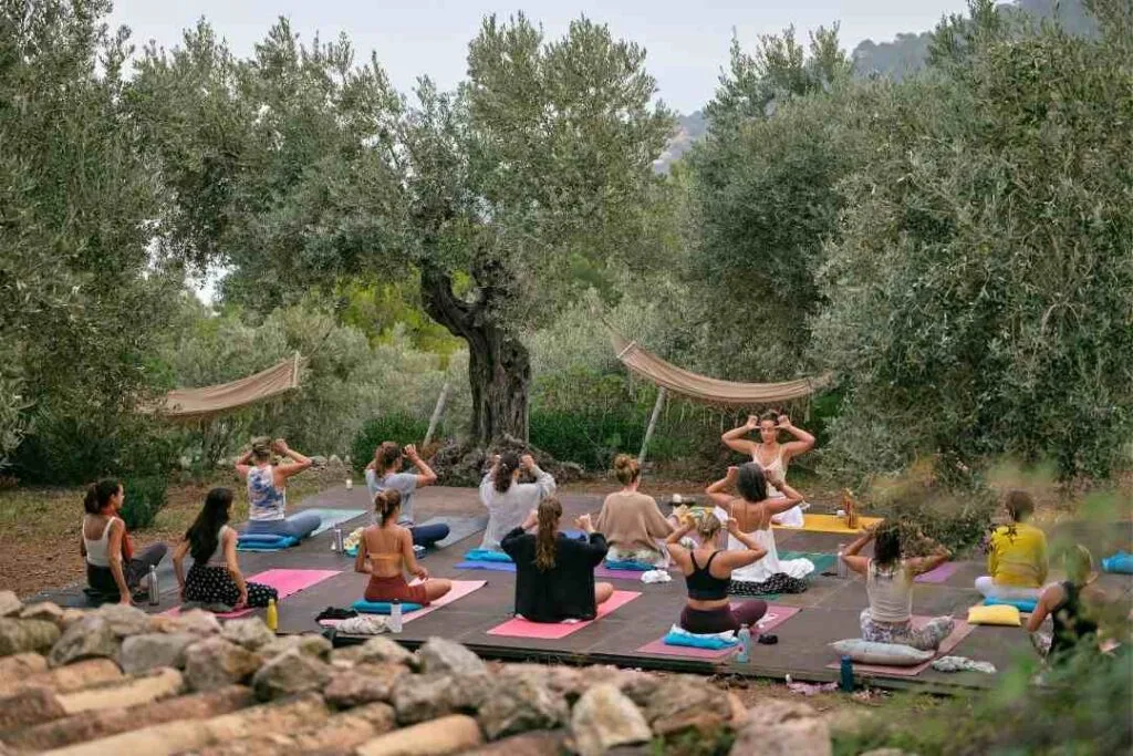 Outdoor yoga class Outdoor yoga class